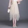 Falda de Malla Irregular para Mujer 2024 Otoño Nueva Moda Elegante de Cintura Alta Adelgazante de Longitud Media Falda de Línea A Moderna