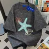 Camiseta de Manga Corta con Diseño Simple de Estrella de Mar y Pececitos Estilo Perezoso ins Peso Pesado Algodón Puro Superior Pareja Hombre
