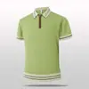 Camisa Polo color block de manga curta estilo luxo leve para homens, top de tricô patchwork, camisa polo respirável