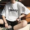 Camiseta de Verão de Manga Curta Estilo Hong Kong Masculina Marca Tendência Estilo Coreano Tendência Roupas de Celebridade da Internet Masculina Manga Curta Solta Algodão