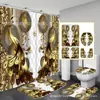 Amazon novo luxo dourado mais vendido conjunto de quatro peças banheiro quarto arte cortina de chuveiro poliéster à prova d'água tecido para pendurar