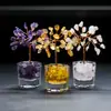 Ornamento de Árvore da Fortuna de Cristal Amarelo Natural, Tigela de Tesouro de Ametista, Mini Decoração para Mesa de Escritório, Artesanato