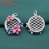 Accesorios de plata esterlina 99% epoxi de plata pura con forma de flor pequeña, colgante de personaje Xi, accesorios retro 3D de plata dura, material DIY