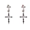 Pendientes Cruzados Franceses Retro de Moda Simples con Circonita y Esmalte, Pendientes Personalizados de Lujo Ligero Versátiles de Gama Alta Super Brillantes