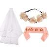 Conjunto de 3 piezas de corona de velo y tirantes para despedida de soltero, para novia, con tirantes bronceadores y corona de velo de novia.
