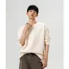 Camiseta masculina de manga comprida com gola V texturizada estilo americano, corte ajustado, camiseta básica casual, gola redonda, blusa interna folgada para o outono
