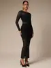 Vestido Bodycon Slim Fit de Cor Sólida com Bordas Franzidas e Recorte em Renda Redondo para Mulheres - Cruzamento Europeu e Americano Amazon Tk2026 Novo