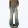 Ropa Popular para Hombre / Novedad de Primavera Estilo Americano High Street Peso Pesado Jeans Versátiles de Longitud Completa para Hombres y Mujeres, Corte Holgado con Ligero Desflecado