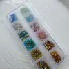Rhinestones para uñas de 12 compartimentos, largos, con base de punta, coloridos, de tamaño mixto, accesorios de arte para uñas de cristal brillantes y de moda