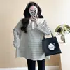 En stock 2024 Top para Mujeres Embarazadas Otoño Nuevo Dulce Reductor de Edad Cuello de Muñeca Rayado Casual Holgado Camiseta para Mujeres Embarazadas