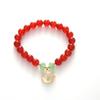 Pulseira de Cristal Ágata Vermelha Estilo Coreano Ins Círculo Único Mulheres Contas Barril Jade Dongling Pedra Olho de Gato Branco Pulseira Gatinho