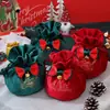Bolsa de Manzana Navideña Estampado en Caliente con Cordón Bolsa de Regalo Lazo Terciopelo Navideño Bolsa de Regalo de Dulces para Niños
