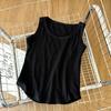 Camisola de Estilo Coreano Foto Real para Mulheres, Camiseta Sem Manga Slim Fit para Primavera e Verão, Top de Cor Sólida Espinha de Peixe