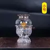 Lâmpada a óleo de vidro para adoração de Buda, à prova de vento, atrai riqueza, em forma de lótus, com Sutra do Coração, ghee líquido, óleo ecológico, chama duradoura, para uso doméstico, lâmpada de altar de Buda