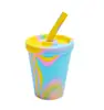 Taza de silicona con pajita para niños, a prueba de fugas, resistente a caídas, para beber para niños pequeños con tapa, taza de silicona de 280 ml, taza recta con pajita