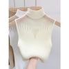 Camisola pequeña de malla hueca para mujer, camiseta interior base, primavera y verano 2024, nuevo top de punto sin mangas con cuello medio alto