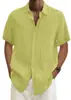 Transfronterizo en stock Nuevo Verano 2023 Estilo Japonés Fresca Camisa para Hombre Color Sólido Algodón Manga Corta Holgada Solapa Forro para Hombre