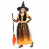 Fantasia Infantil de Bruxa Princesa para Halloween Baile de Máscaras Roupa de Performance de Bruxa Roupa para Apresentação Teatral Escolar Vestir