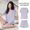 Pijama de Algodón Puro Tendencia Verano para Mujer Nuevo Estilo Manga Corta Shorts Cuello Redondo Color Sólido Transmisión en Vivo Todo Algodón Ropa de Casa Conjunto de Dos Piezas