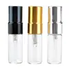 Frasco sub-embalagem de perfume de vidro transparente com bico de alumínio anodizado de 2ml, spray de pressão, frasco pequeno para amostra