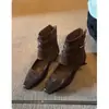 Primer Encuentro Ji Botines Cuadrados Retro para Mujer Nuevos Versátiles con Cremallera Trasera Huecos Aumentadores Internos de Altura Botas de Pantalón Botas Adelgazantes