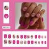 Uñas postizas cortas europeas cuadradas con diseño floral en rosa roja, estilo otoñal, elegantes, blancas, terminadas, manicura mixta.