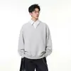 Moletom com gola polo, look neutro de duas peças estilo americano para homens, conjunto moderno para casais para primavera e outono, top de manga longa para o dia a dia