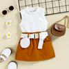 Ropa para niños Baopai comercio exterior niñas verano moderno fresco algodón chaleco top falda T con bolsa de cintura conjunto disponible cabello liso
