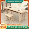 Mesa de Silla de Madera Maciza con Acabado sin Terminar para Aprendizaje Chino Tradicional, Adecuada para Clases de Entrenamiento y Aulas, Incluye un Taburete, Mesa de Caligrafía de Madera Maciza Estilo Chino