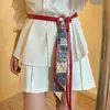Lenço de Seda com Padrão Paisley Retro Americano Color-Block e Cinto de Couro PU para Mulheres, Acessório de Luxo e Elegante para Combinar com Vestidos e Correntes de Cintura