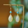 Cobre incrustado Hetian Jade Branco Jade redondo conta gancho de orelha moda Jade Jade brincos de ouro brincos studs fornecimento ao vivo atacado