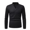 Nova Camiseta Masculina de Outono Transfronteiriça Gola V Manga Longa Estilo Americano Retrô Casual Cor Sólida Camiseta Básica Masculina