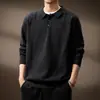 Tejido de Punto de Lujo Retro con Solapa Texturizada Plegada para Hombre, Nuevo Estilo Old Money Casual de Otoño e Invierno, de Manga Larga para Viajes Diarios