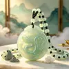 Colar com Pingente de Lótus Verde Jade Hetian Imitado Guanyin, Pingente de Jade Guanyin Bodhisattva Sentado em Lótus Redondo de Jade