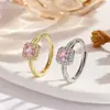Anillo Pequeño de Cubo de Azúcar de Circonita Rosa para Mujer, Lujo Accesible Diseño de Nicho, Estilo Ins de Moda, Apertura Exquisita, Anillo Ajustable