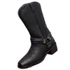 Botas de cowboy occidentales vintage transfronterizas, hebilla de cinturón bordada para hombre, botas de montar hasta la pantorrilla, tacón cuadrado, botas de trabajo de moda, botas de motocicleta