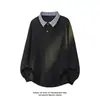 Novedad Otoño 2026 Estilo Hong Kong Blanco Talla Grande Algodón Cuello Solapa Sudadera M-5X HW26919-TeP26