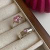 Anillo de Zirconia Rosa con Forma de Corazón Dulce y Fresco para Mujer, Estilo Coreano, Moderno y Elegante, Nuevo Anillo Abierto con Forma de Corazón para Dedo Índice, de Moda