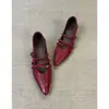 Primeiro Encontro Temporada Retro Francês Bico Fino Salto Bloco Baixo Corte Baixo Sapatos de Salto Único Feminino Versátil para o Trabalho Tira Única Mary Jane Salto Alto