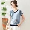 Nueva moda de verano para mujeres de mediana edad y mayores, camisa suelta de murciélago, suéter de seda de hielo de jacquard de computadora, cuello redondo, manga corta para mujeres