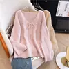 Ropa de mujer talla grande 2026 primavera y otoño nueva moda suéter de punto rosa cárdigan calado suéter delgado estilo coreano