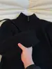 Suéter masculino de tricô trançado estilo americano com zíper parcial, para o inverno, de alta qualidade, corte relaxado, tricô grosso, gola alta, peça de outer wear estilo "old money"
