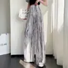 Calça feminina plus size de seda gelada plissada colorida, perna larga, cintura alta de verão, drapeada, perna reta, comprimento total, comércio exterior