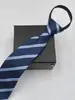 Corbata con cremallera formal de negocios para hombre, Corbata negra estilo coreano a rayas azules para novio, Corbata perezosa negra