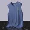 Colete de seda gelada masculino moderno fino gola redonda malha respirável secagem rápida esportivo colete largo masculino sem mangas verão