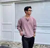 Camiseta Retro Americana Estilo Old Money de Media Cremallera y Manga Larga para Hombre en Otoño, Sudadera Holgada de Cuello V de Alta Gama con Camiseta Interior