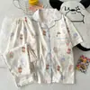 Pijama de Algodón Nube Transfronterizo para Mujer, Verano Estilo Japonés Dibujos Animados Puntos Manga Corta Pantalón Largo Conjunto Delgado para Casa para Niñas