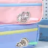 Estuche Cuadrado de Doble Cremallera para Lápices con Diseño de Casa de Gato Qingyifang para Estudiantes, Sencillo y Lindo, Gran Capacidad, Bolsa de Almacenamiento Clasificada