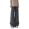 Calça pantalona xadrez retrô para mulheres, nova coleção de outono, cintura alta, modelagem solta, perna reta, calça longa casual, estilo de rua americano, comprimento total