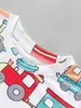26 Camiseta Casual Infantil Moda Primavera e Verão com Estampa de Carro de Desenho Animado, Gola Redonda, Blusa para Meninos, Roupa Infantil em Estoque